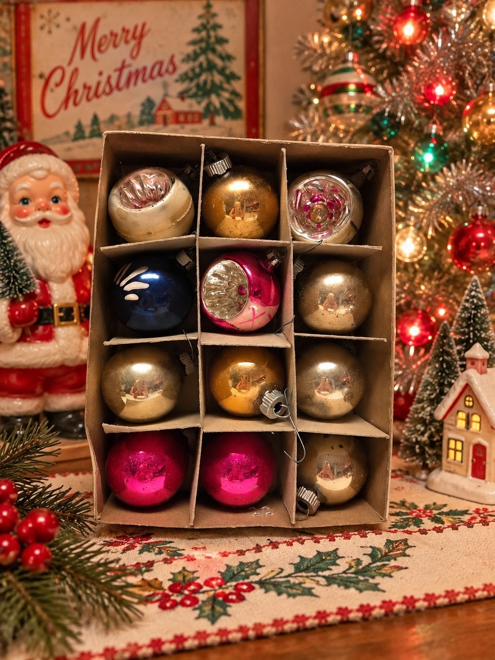 Original Shiny Brite Ornaments In Original Box Very Good Condition